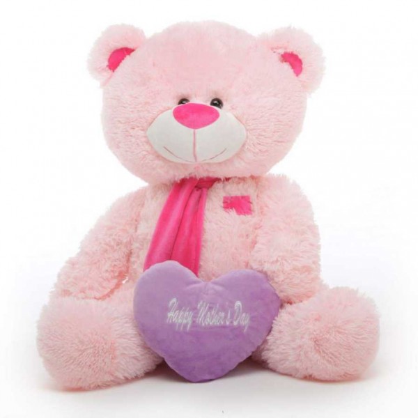 Pink 3.5 Feet Big Muffler Teddy Bear with a Purple Happy Mothers Day heart